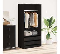 IBUQDDV Armadio nero 100 x 50 x 200 cm in legno con 2 cassetti e 1 scomparto con asta sospesa per abiti e accessori, robusto armadio con semplice