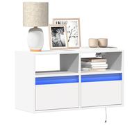 IBUQDDV Armadio TV con illuminazione a LED, bianco, 80 x 31 x 45 cm, 2 cassetti e 2 scomparti, controllo luce RGB, in legno, design fai da te per soggiorno