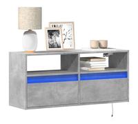 IBUQDDV Armadio TV con illuminazione a LED, grigio cemento, 100 x 31 x 45 cm, 2 cassetti e 2 scomparti, controllo luce RGB, materiale in legno, soluzione di archiviazione, design fai da te, montaggio