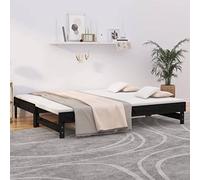 IBUQDDV Bed Struttura letto Letto a Piattaforma Telai per letti Dormeuse Estraibile Nera 2x(80x200) cm Legno Massello di Pino per camere da letto e hotel