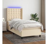 IBUQDDV Bed Struttura letto Letto a Piattaforma Telai per letti Letto a Molle con Materasso e LED Crema 80x200 cm in Tessuto