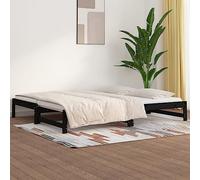 IBUQDDV Bed Telai per letti Struttura letto Letto a Piattaforma Dormeuse Estraibile Nera 2x(90x200) cm Legno Massello di Pino