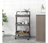 IBUQDDV Carrello da cucina a 3 ripiani, grigio, 42 x 35 x 85 cm, in ferro e ABS, con manico e 4 ruote, per cucina, bagno, ufficio, robusto carrello con cesti rimovibili, pratico