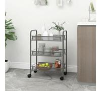IBUQDDV Carrello da cucina a 3 ripiani, grigio, 46 x 26 x 64 cm, in ferro, multiuso con 4 ruote e 2 freni, robusto carrello per la casa con cesti di rete rimovibili per cucina, bagno, ufficio,