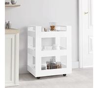 IBUQDDV Carrello da cucina bianco, 60 x 45 x 80 cm, in legno con 3 ripiani e 4 ruote per spazio e mobilità, carrello da cucina in materiale durevole