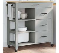 IBUQDDV Carrello da cucina Monza in legno di pino massiccio, 84 x 40 x 90 cm, con 4 cassetti e 3 ripiani, carrello da portata con ruote e spazio di archiviazione, design vintage per cucina e soggiorno