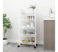 IBUQDDV Carrello multiuso a 5 ripiani, bianco, 46 x 26 x 105 cm, in ferro con 4 ruote e cestelli a rete rimovibili, robusto carrello per la casa, cucina, il bagno e l'ufficio