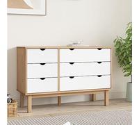 IBUQDDV Cassettiera OTTA marrone e bianco, 111 x 43 x 73,5 cm, in legno massello con 6 cassetti in pino massiccio per molto spazio, piano superiore stabile e montaggio flessibile