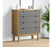 IBUQDDV Cassettiera OTTA marrone e grigio 76,5 x 39,5 x 90 cm legno massello comò con 4 cassetti in pino per soggiorno camera da letto