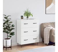 IBUQDDV Credenza bianca 69,5 x 34 x 90 cm in legno con 3 cassetti e piedini in metallo per uno spazio ottimale e una presentazione stabile, design senza tempo con piano superiore robusto