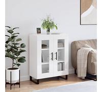 IBUQDDV Credenza bianca lucida 69,5 x 34 x 90 cm, materiale in legno con frontali in vetro e piedini in metallo, ampio armadietto per soggiorno e sala da pranzo, mobile durevole