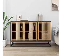 IBUQDDV Credenza classica nera 105 x 30 x 65 cm, materiale in legno con ante in legno e gambe in ferro per organizzare lo spazio di archiviazione, soggiorno con design senza tempo