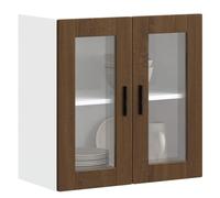 IBUQDDV Credenza da cucina con porta in vetro, colore marrone, effetto quercia, per sala da pranzo, soggiorno, cucina