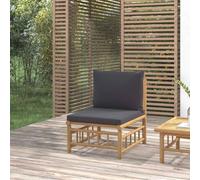 IBUQDDV Divano centrale da giardino in bambù con cuscino grigio scuro, design modulare durevole per esterni, confortevole seduta con schienale, flessibile combinabile, resistente alle intemperie