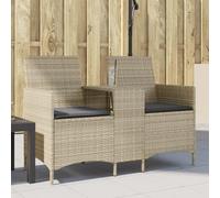 IBUQDDV Divano da giardino 2 posti con tavolo e cuscino grigio chiaro in polyrattan, comodo con ripiano e rivestimenti lavabili, mobili da giardino resistenti alle intemperie con struttura in acciaio