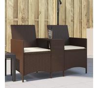 IBUQDDV Divano da giardino 2 posti con tavolo e cuscino marrone in polyrattan, comodo con ripiano e rivestimenti lavabili, resistente alle intemperie per esterni, mobili da giardino con telaio in