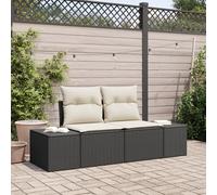 IBUQDDV Divano da giardino a 2 posti con cuscino nero polyrattan, mobiletto impermeabile per esterni con spazio e rivestimenti rimovibili, design moderno nero crema per terrazza e giardino