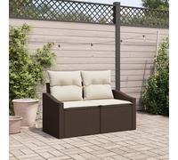 IBUQDDV Divano da giardino a 2 posti con vano portaoggetti e cuscino resistente alle intemperie in rattan marrone per terrazza e balcone, mobili da esterno resistente ai raggi UV dal design moderno e