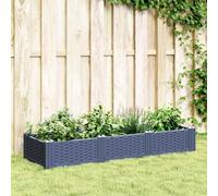IBUQDDV Fioriera da Giardino Modulare con Picchetti Grigio Blu 125x40x28,5 cm in Polipropilene Resistente per Ortaggi e Piante Aromatiche, Design in Rattan Elegante, Facile