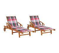 IBUQDDV Lettino da campeggio per terrazze, da spiaggia, per esterni, 2 pezzi, con cuscini, in legno massiccio di acacia, per patio, spiaggia, terrazza, piscina