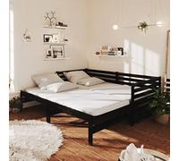 IBUQDDV Letto a Piattaforma Bed Struttura letto Telai per letti Dormeuse Estraibile Nera in Massello di Pino 2x(90x200) cm