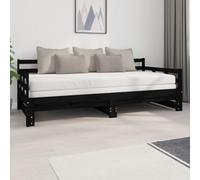 IBUQDDV Letto a Piattaforma Struttura letto Bed Telai per letti Dormeuse Estraibile Nera in Legno Massello di Pino 2x(90x200) cm