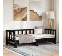 IBUQDDV Letto a Piattaforma Struttura letto Telai per letti Bed Dormeuse Estraibile Nera 2x(90x190) cm Legno Massello di Pino