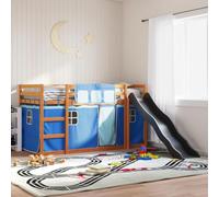 IBUQDDV Letto a Piattaforma Struttura letto Telai per letti Letto a Castello con Scivolo e Tende Blu 90x200 cm