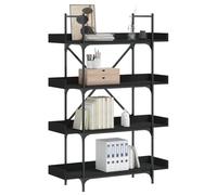 IBUQDDV Libreria 4 ripiani, colore nero, 100 x 33 x 145,5 cm, materiale in legno con gambe regolabili e barre trasversali a forma di X per stabilità, molto spazio per riviste e oggetti decorativi,