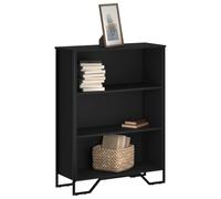 IBUQDDV Libreria nera 80 x 31 x 106 cm, materiale in legno con 3 scomparti aperti e piedini in metallo per una conservazione stabile, scaffale versatile con robusto piano superiore e moderno