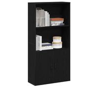 IBUQDDV Libreria nera effetto quercia, 60 x 24 x 120 cm, materiale in legno con due ripiani e due scomparti con ante per libri, riviste, documenti, organizzazione