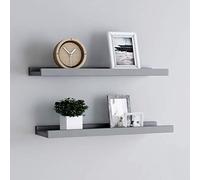 IBUQDDV Listello quadro grigio 2 pezzi 40 x 9 x 3 cm MDF mensola da parete per cornici e decorazioni, stabile set di ganci con montaggio a foro della chiave, display a parete salvaspazio