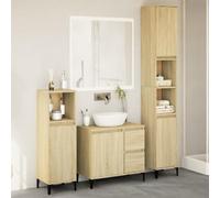 IBUQDDV Mobile Bagno con Lavabo Set 3 Pezzi Rovere Sonoma, Armadietto Alto e Basso, Struttura Multistrato Resistente e Metallo, Ampio Spazio di Conservazione, Design Salvaspazio