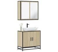IBUQDDV Mobile Bagno con Specchio e Lavabo, Struttura Metallo Industriale, Truciolato Resistente Umidità, Montaggio a Parete, Colore Rovere Sonoma, 65x33x60 cm e 65x20x60 cm