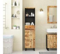 IBUQDDV Mobile Bagno in Legno Mango Massello con Anta Regolabile, Cassetto e Scomparti Aperti, Design Moderno per Arredamento Casa, 38 x 33 x 160 cm, Finitura Naturale, Assemblaggio