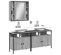 IBUQDDV Mobile Bagno Moderno con Specchio e Ampio Spazio Archiviazione, Set Grigio Sonoma in Legno Multistrato e Acciaio Verniciato, Ideale per Articoli da Toeletta e Accessori,