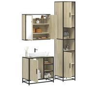 IBUQDDV Mobile Bagno Moderno con Specchio in Vetro, Set 3 Pezzi Rovere Sonoma in Legno Multistrato e Metallo, Mobile Lavabo 65x33x60 cm, Armadietto 35x37.5x188.5 cm, Struttura