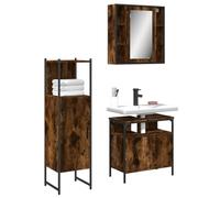 IBUQDDV Mobile Bagno Moderno Set 3 Pezzi con Specchio, Armadietto Lavabo e Mobile da Pavimento in Rovere Fumo - Ampio Spazio Archiviazione, Struttura Robusta Acciaio e Legno, Design