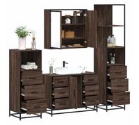 IBUQDDV Mobile Bagno Set 3 Pezzi Rovere Marrone Truciolato e Metallo con Specchio, Armadietto Lavello e Mobile Alto Basso, Struttura Stabile Resistente all'Umido, Montaggio a Parete