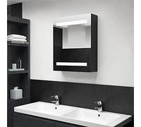 IBUQDDV Mobile da bagno a LED con specchio nero, 50 x 14 x 60 cm, con illuminazione e spazio di archiviazione, armadio da parete con strisce LED e 3 ripiani, moderno specchio da bagno per