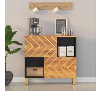 IBUQDDV Mobile in legno massello Mango marrone e nero, 80 x 33,5 x 75 cm, con gambe in ferro stabili e molto spazio per soggiorno o corridoio, costruzione in legno duro e senza tempo