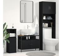 IBUQDDV Mobile sottolavabo moderno rovere nero 80 x 30 x 60 cm in legno con due ante e ripiani per il bagno