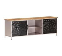 IBUQDDV Mobile TV 120 x 30 x 40 cm in legno di mango grezzo con porte e ferro, 2 ante e 2 scomparti per TV, per dispositivi multimediali, robusta credenza in legno duro