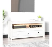 IBUQDDV Mobile TV in legno massello di pino bianco 114 x 35 x 52 cm con 3 cassetti e 1 scomparto per lo spazio di archiviazione, stile rustico classico, supporto da parete incluso