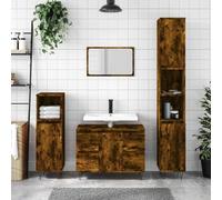 IBUQDDV Mobiletto Bagno con Anta e 4 Cassetti in Legno Rovere Fumo, Ampio Spazio Archiviazione, Montaggio Anta Regolabile Destra Sinistra, Design Moderno con Piedini Ferro, 80x33x60