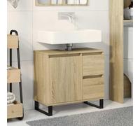 IBUQDDV Mobiletto Bagno con Anta e Cassetti in Legno Rovere Sonoma, Mobile da Toilette con Ampio Scomparto, Design Industriale con Piedini Ferro, Resistente all'Umidità, 65x33x60 cm