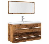 IBUQDDV Mobiletto Bagno con Specchio Antico Legno, Mobile Lavabo Truciolato Resistente all'Umidità, Ampio Armadietto per Shampoo Sapone Dentifricio, Montaggio a Parete 90x48cm,