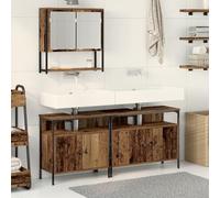 IBUQDDV Mobiletto Bagno Rustico con Lavello Integrato e 4 Porte in Legno Massello Recuperato, Mobile Specchio e Mobile Pavimento per Stoccaggio Compatto 120x30x70 cm, Finitura Opaca