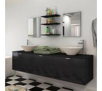 IBUQDDV Mobiletto Bagno Sottolavabo con 2 Lavabi Ceramica e Specchio, Set Completo Armadio Parete Nero 3 Ripiani 3 Cassetti, Mobile Toilette Multistrato per Bagno con Scaffali