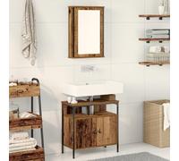 IBUQDDV Mobiletto Specchiera da Bagno Montato a Parete in Legno Ingegnerizzato Marrone Rettangolare 42x12x60 cm con Finitura Antica, Design Salvaspazio e Specchio di Alta Qualità